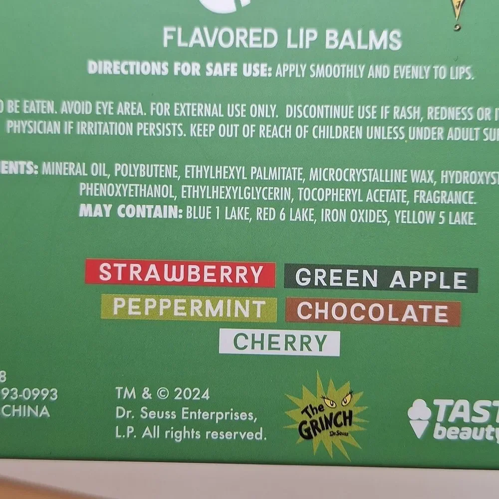 The Grinch flavored lip balm 5 pack Christmas theme chapstick